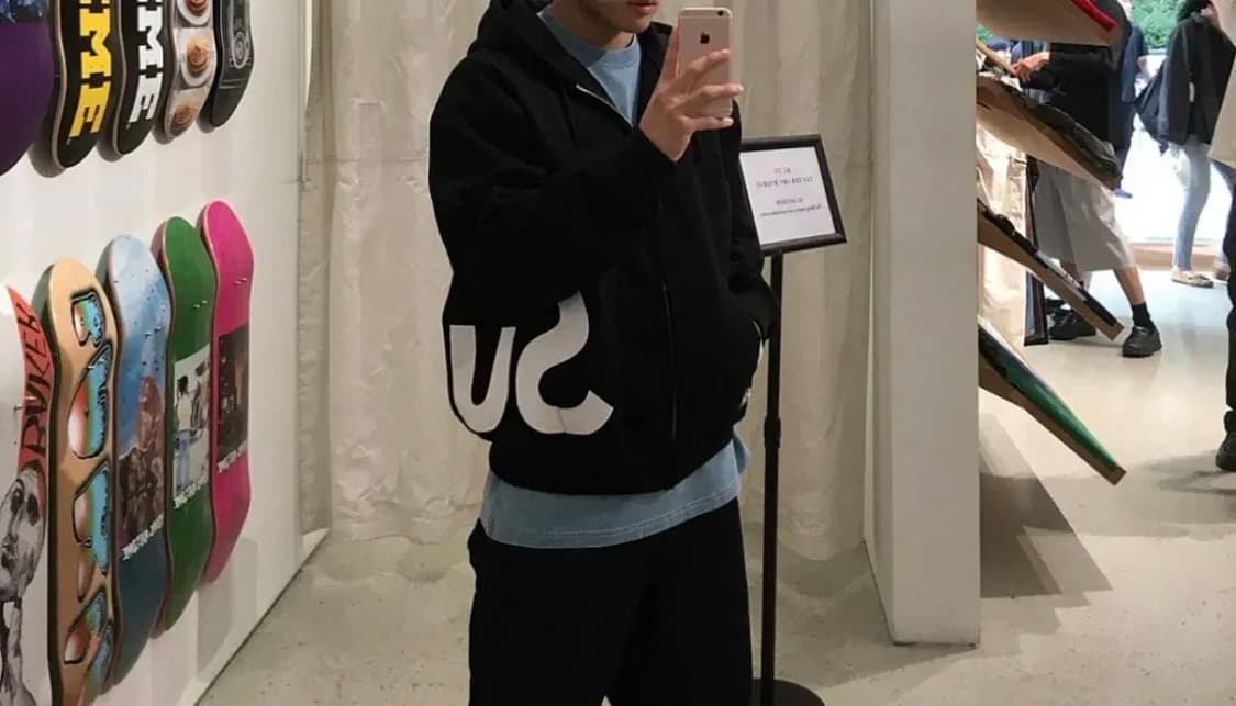 슈프림 빅 로고 집업 후드 스웨트셔츠 네이비 L 상품이미지3