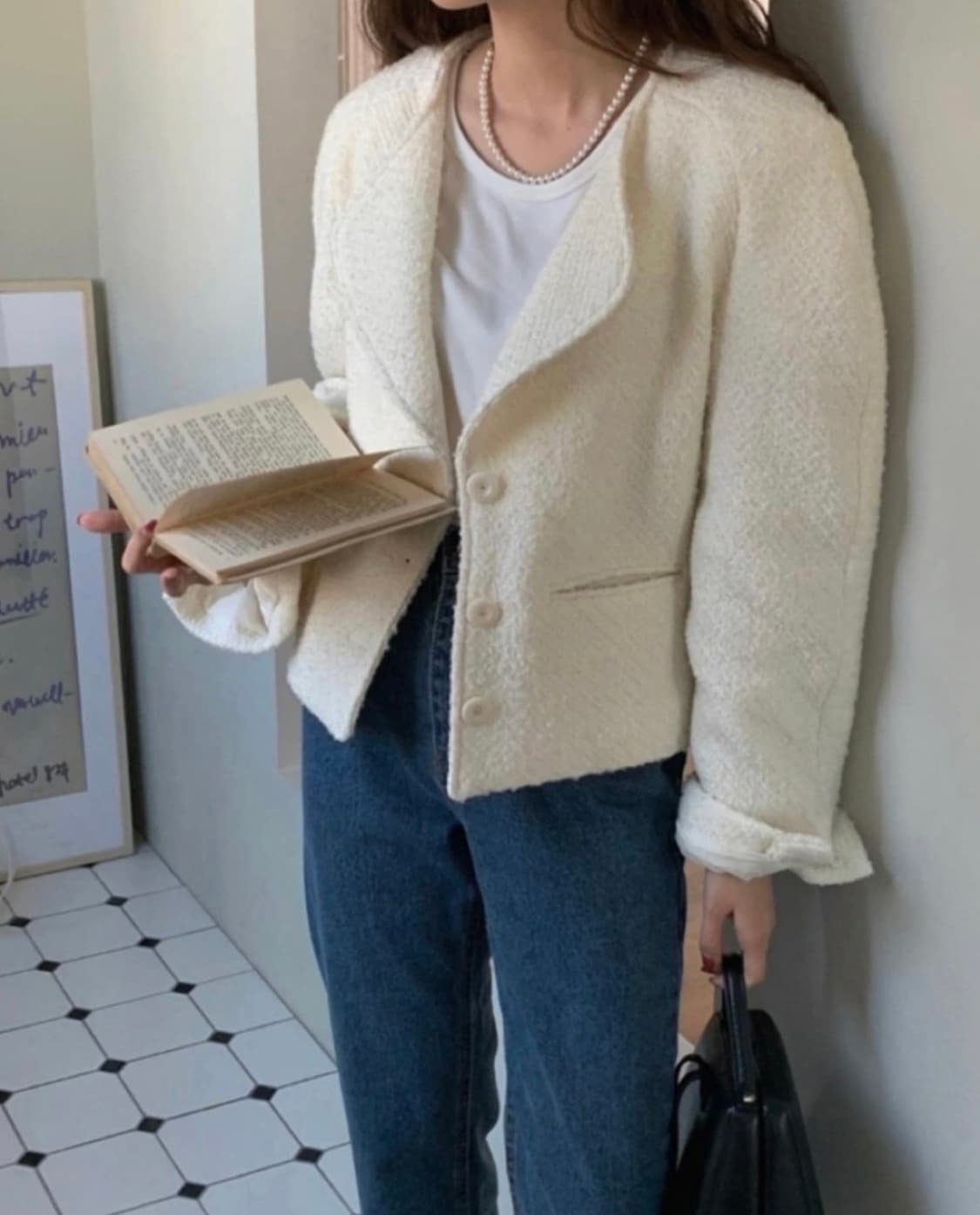 위어Ouir 노카라 트위드자켓 아이보리 상품이미지8