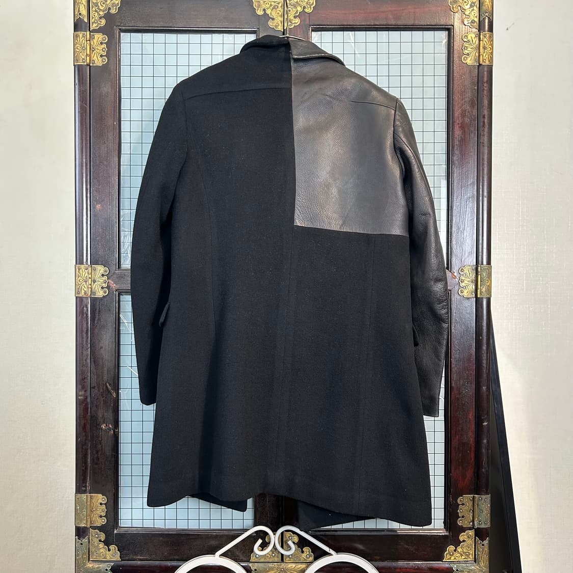 요지 야마모토 02AW 비대칭 레더 패널 코트 상품이미지6