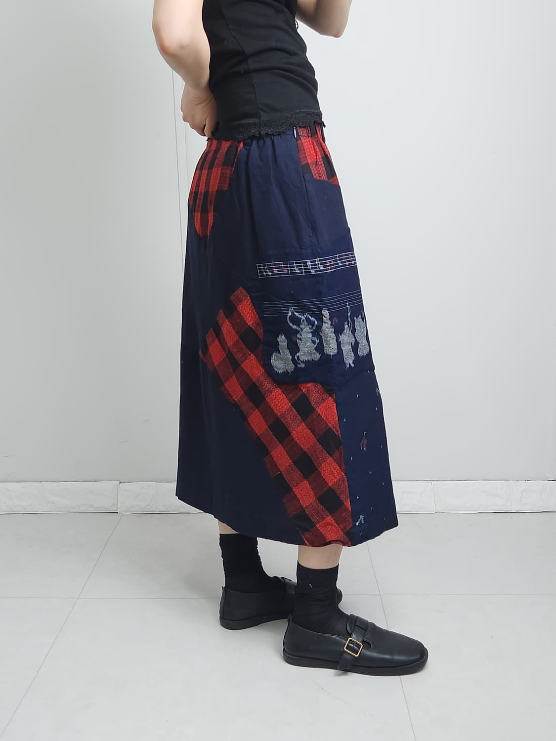 패치워크 체크 스커트 상품이미지3