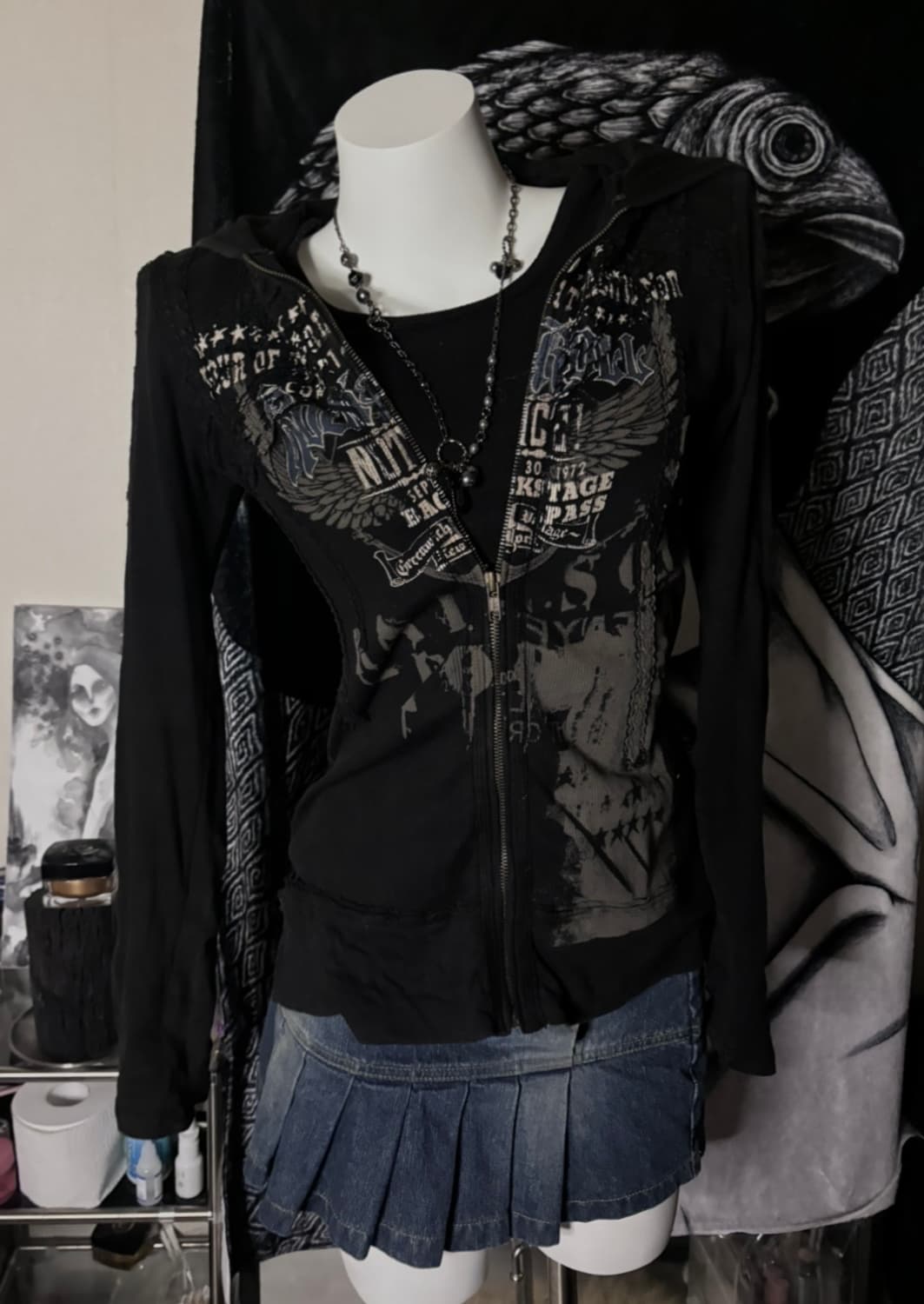 빈티지 펑크 딱붙 후드집업 상품이미지3