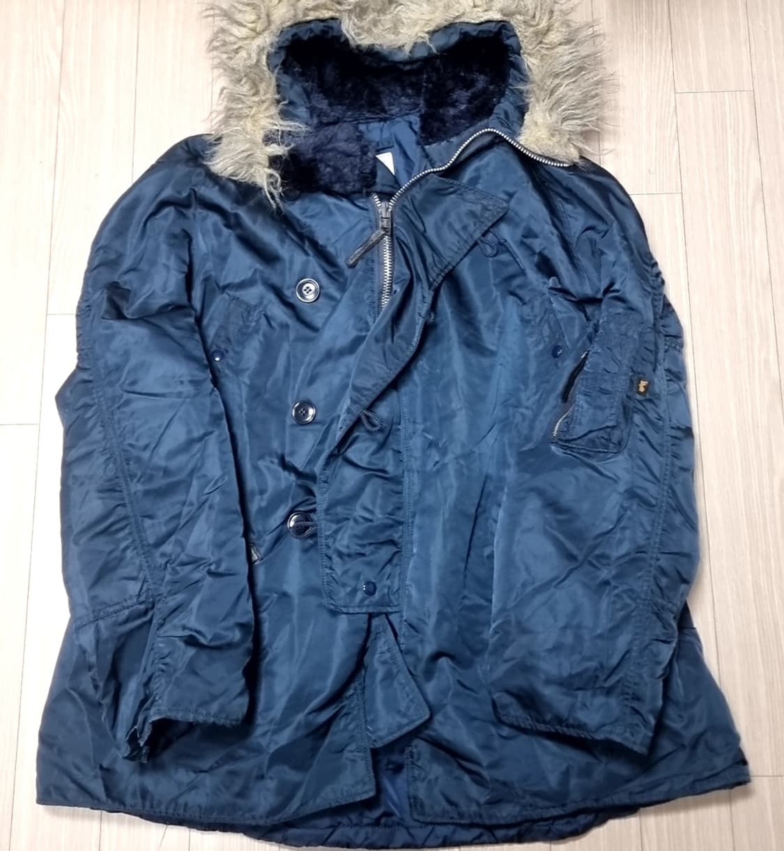 미제 알파인더스트리 N3B 블루 퍼 후드 패딩 코트(XL) 상품이미지1