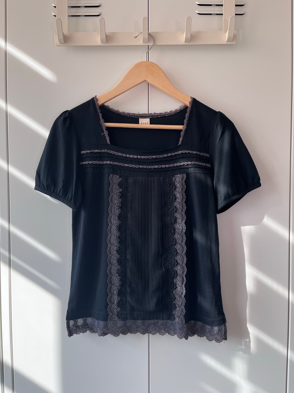 Axes femme 블랙 레이스 스퀘어넥 반팔 블라우스 상품이미지1