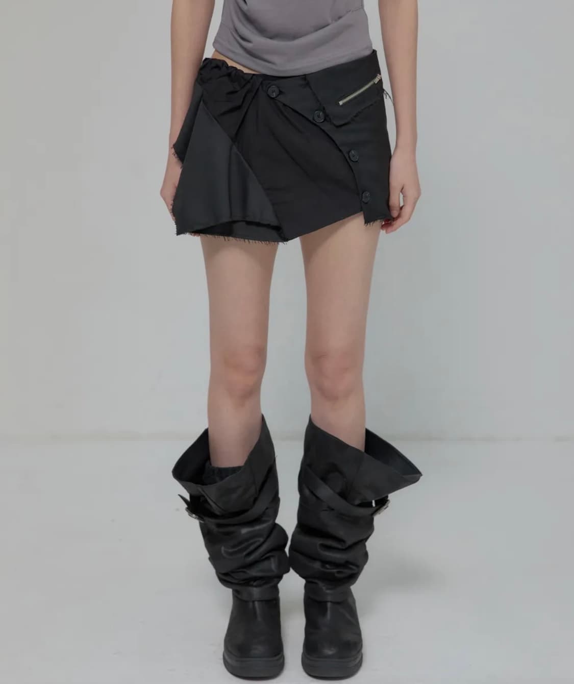 플레어업 레이어드 미니 스커트 블랙 1 상품이미지1