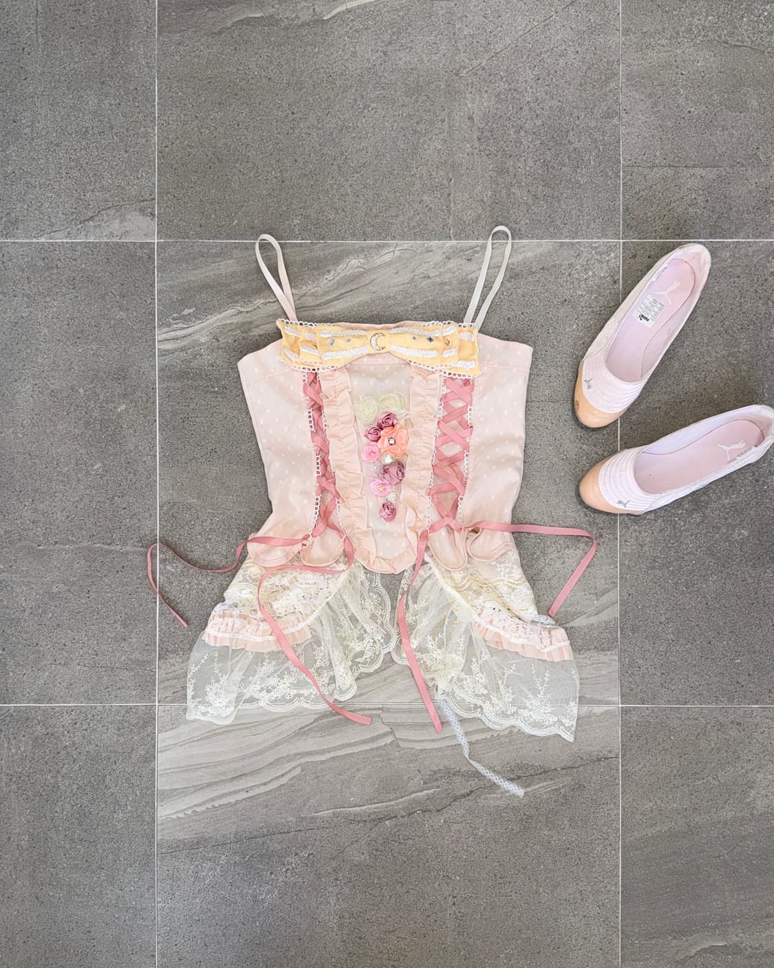 Baby pink dot flower corsage laceup 코르셋 상품이미지1
