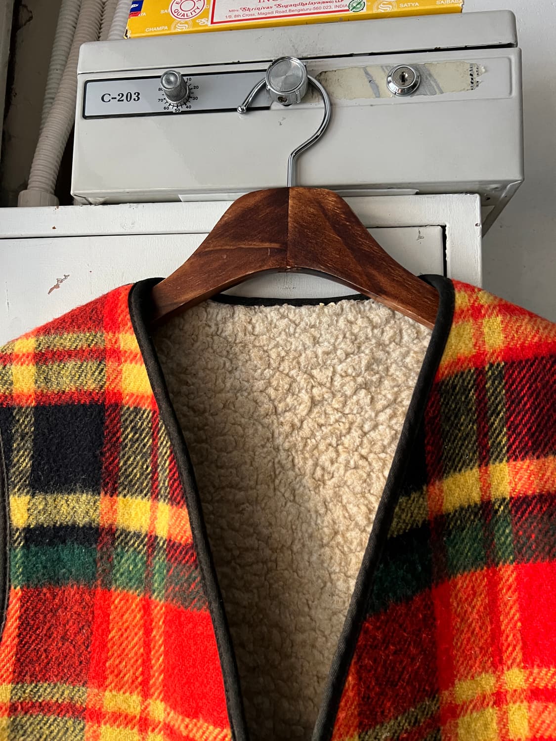 [S]90's USA 빈티지 쉐르파 라이닝 체크 울 베스트 상품이미지2