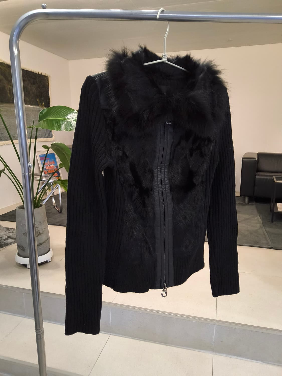 블랙 퍼 트리밍  니트 집업 가디건 상품이미지5