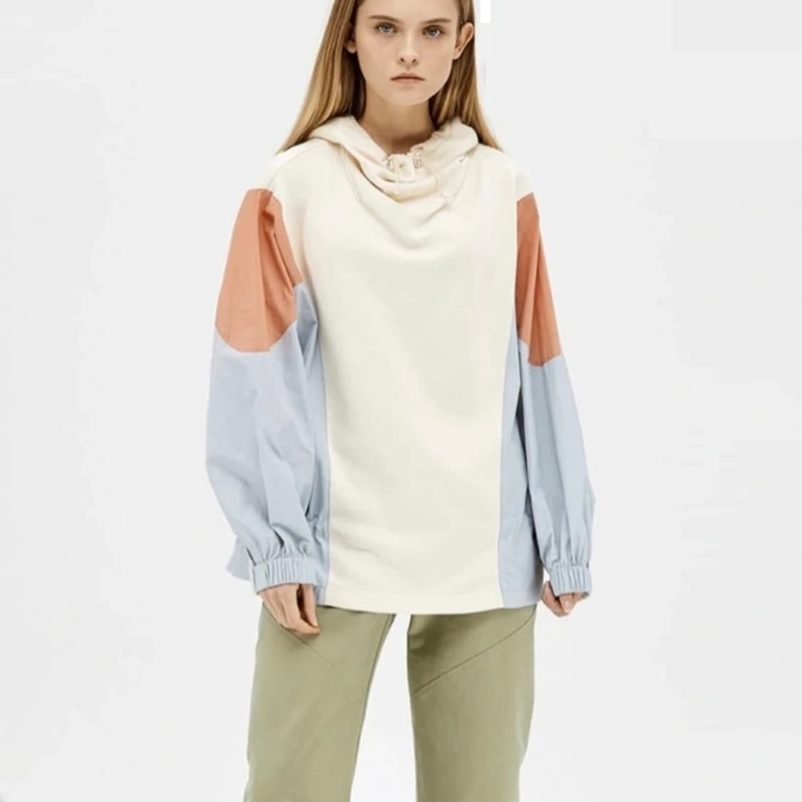 시스템(SYSTEM) 텍스쳐 블록 스트링 후드 티셔츠 프리사이즈 상품이미지1