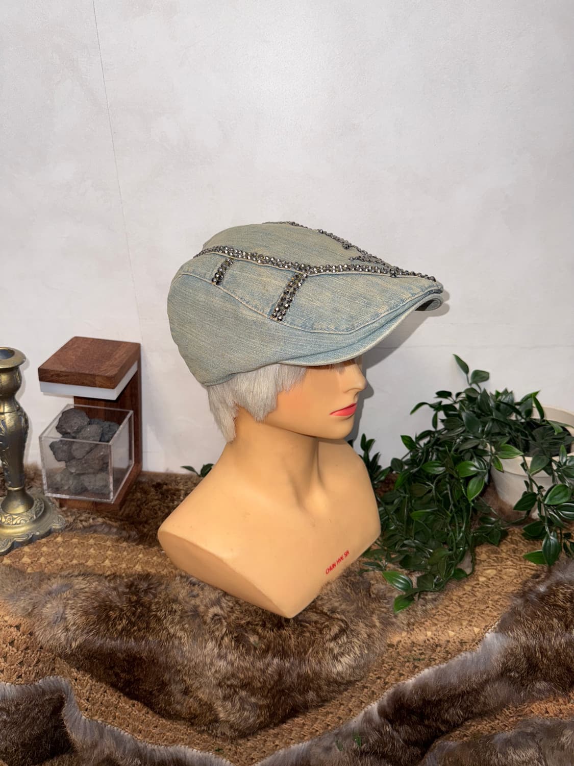 washing denim star stud hunting cap 상품이미지4