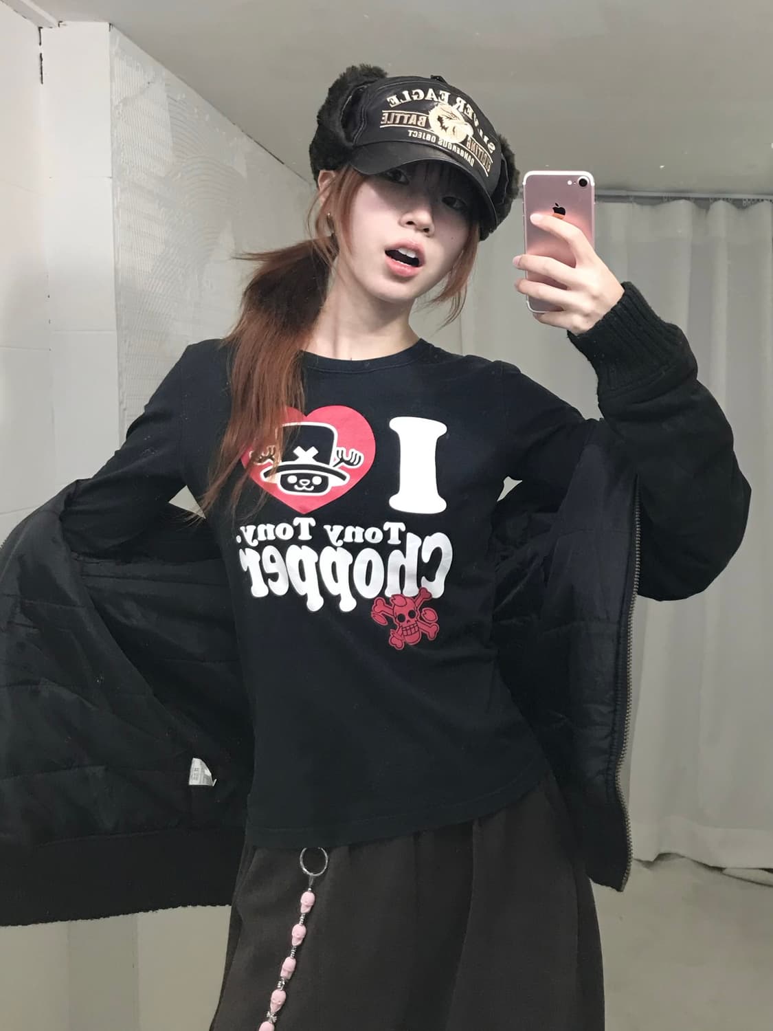 아이 러브 쵸파 원피스 브라운 퍼 카와이 스트릿 코디 세트 상품이미지2