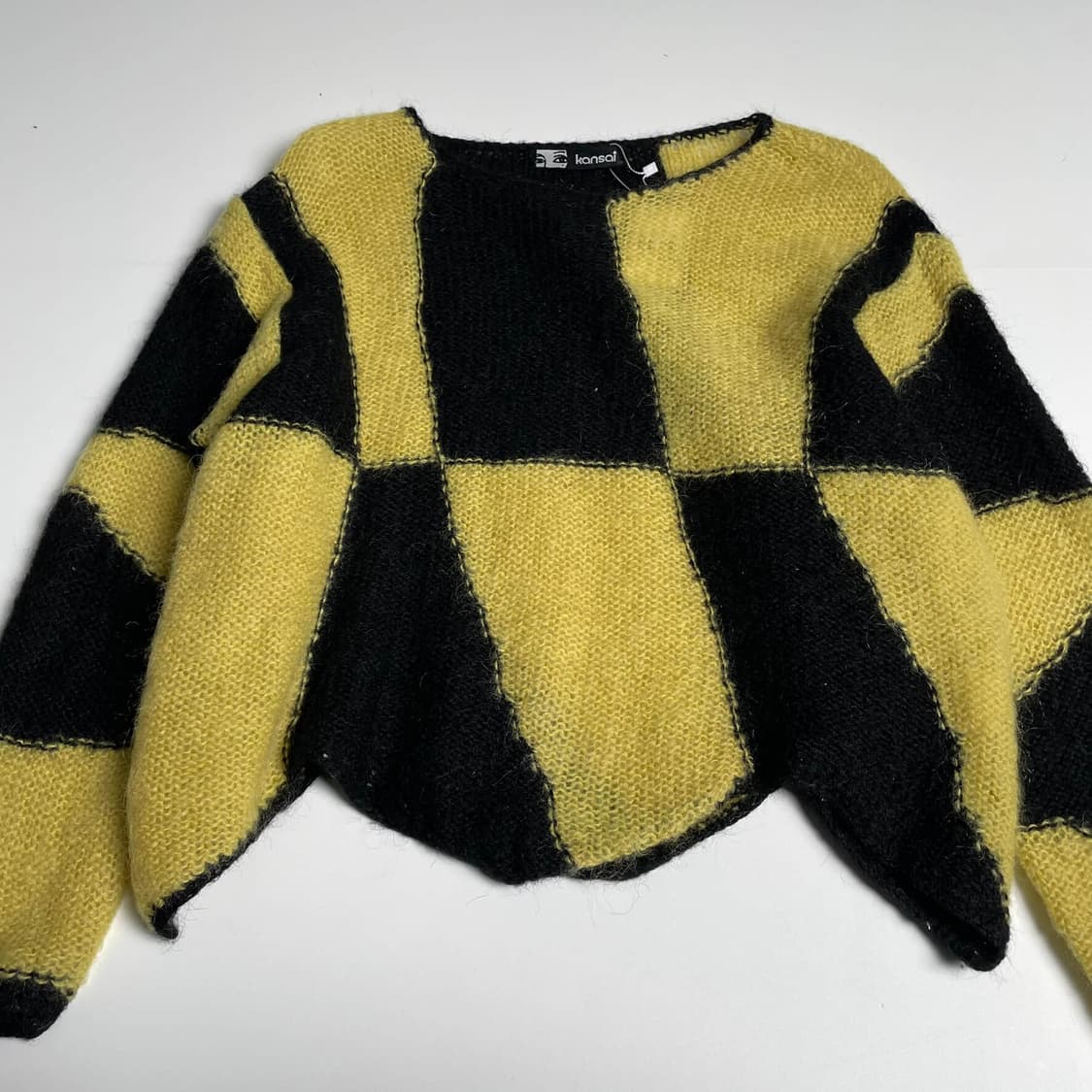 80's kansai 엘로우 블랙 블럭 울 블렌드 니트 상품이미지4