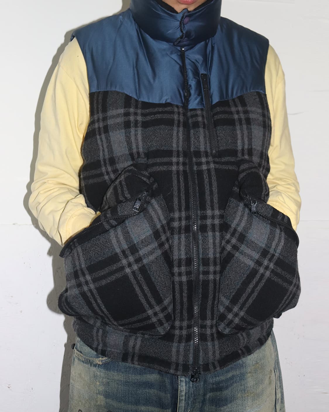 Y-3 체크 패턴 다운 베스트 상품이미지3