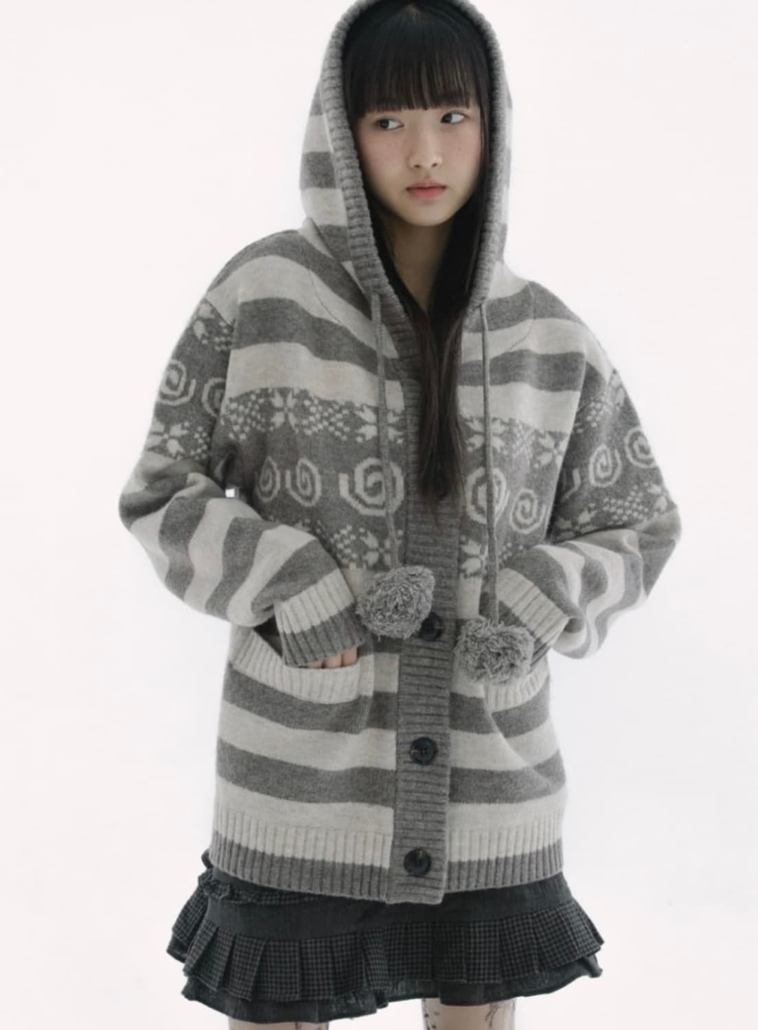 허그유어스킨 엔젤 윙 후드 폼폼 가디건 브라운 상품이미지3