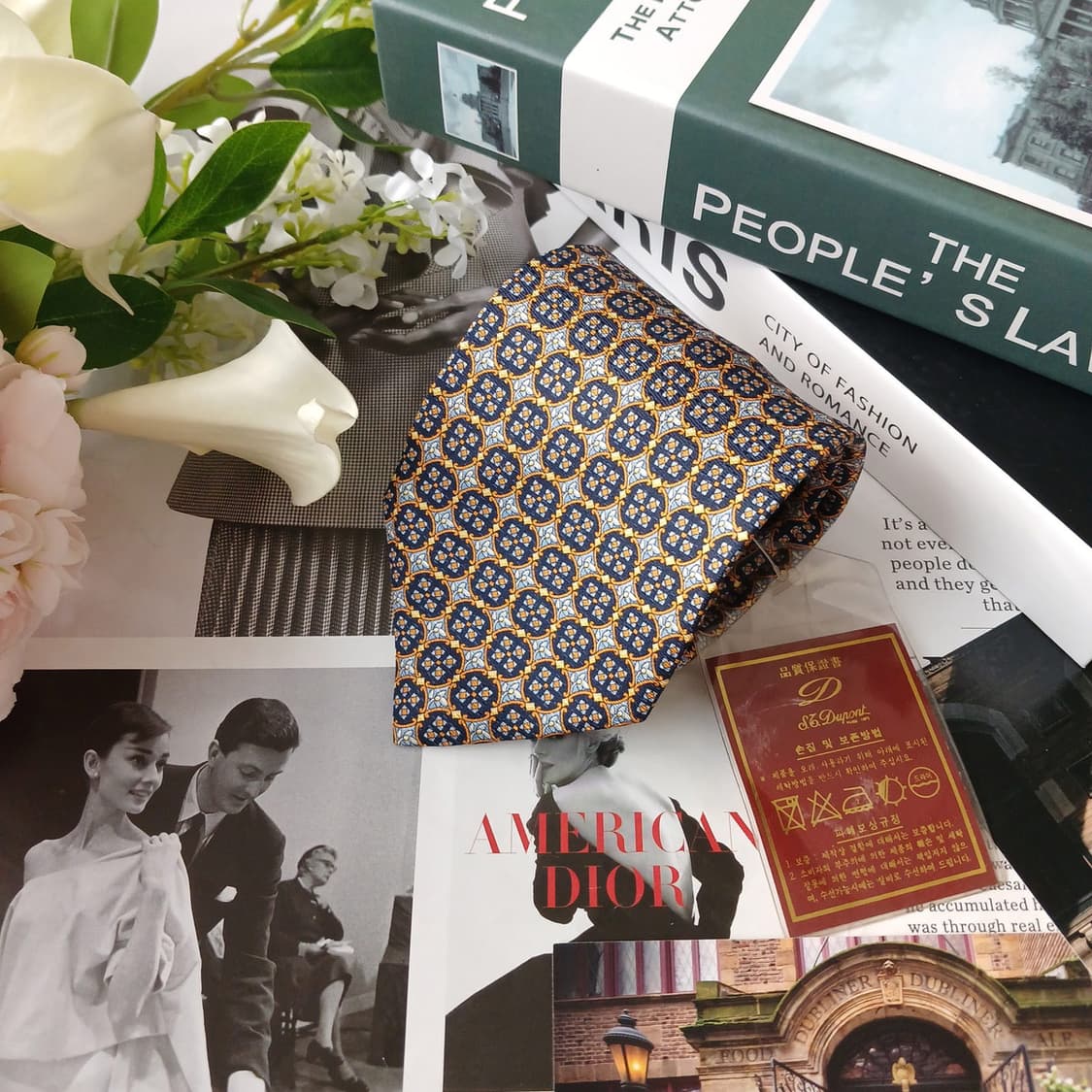 에스.티. 듀퐁 실크 메달리온 패턴 넥타이 9.3cm 새제품 E759 상품이미지4