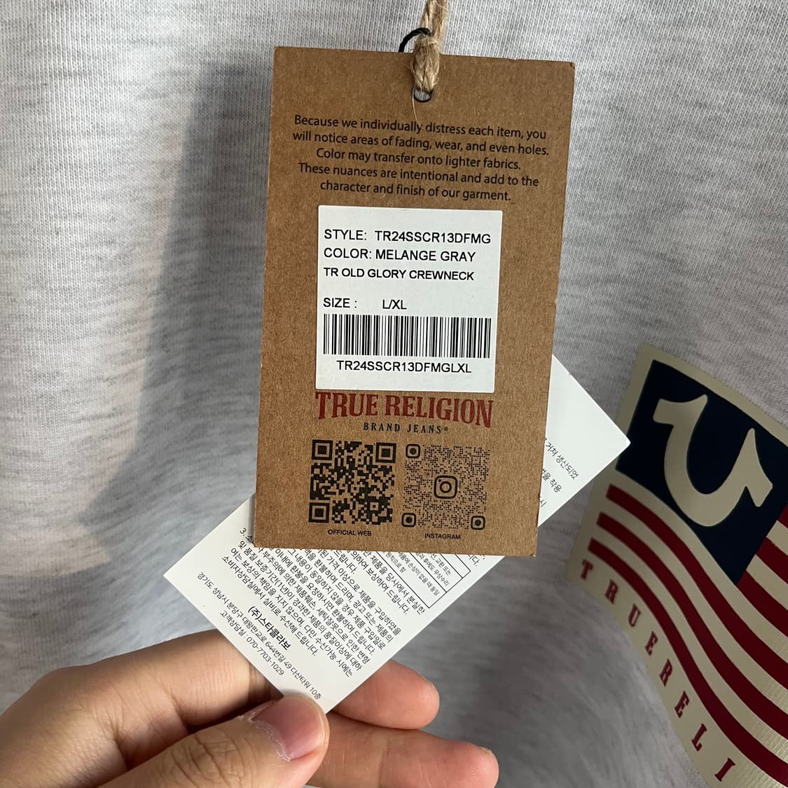 [새상품]트루릴리젼 성조기 로고 맨투맨 멜란지그레이 상품이미지3