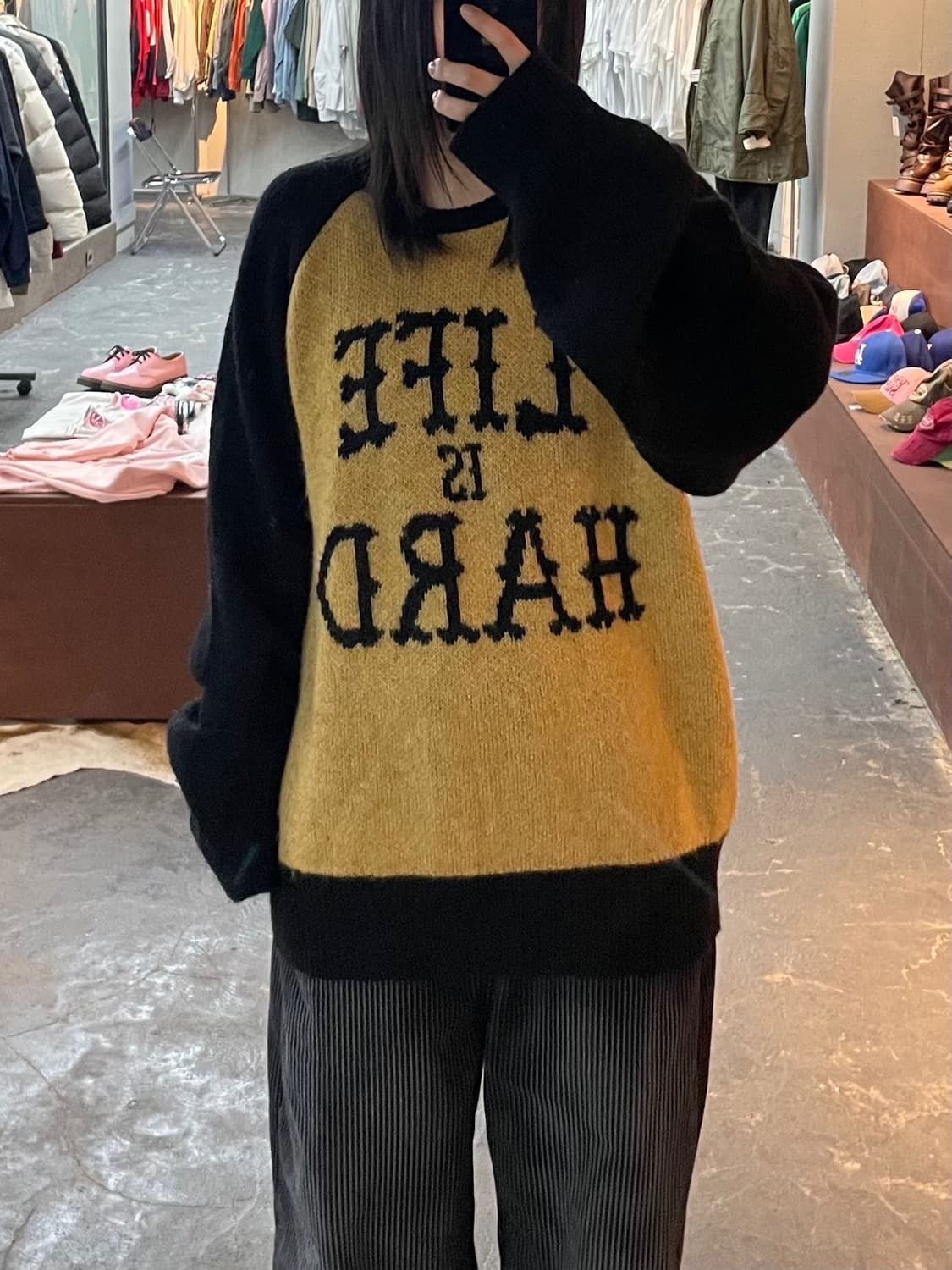 더바이닐하우스 모헤어 자카드 옐로우 스웨터 H1823 상품이미지1