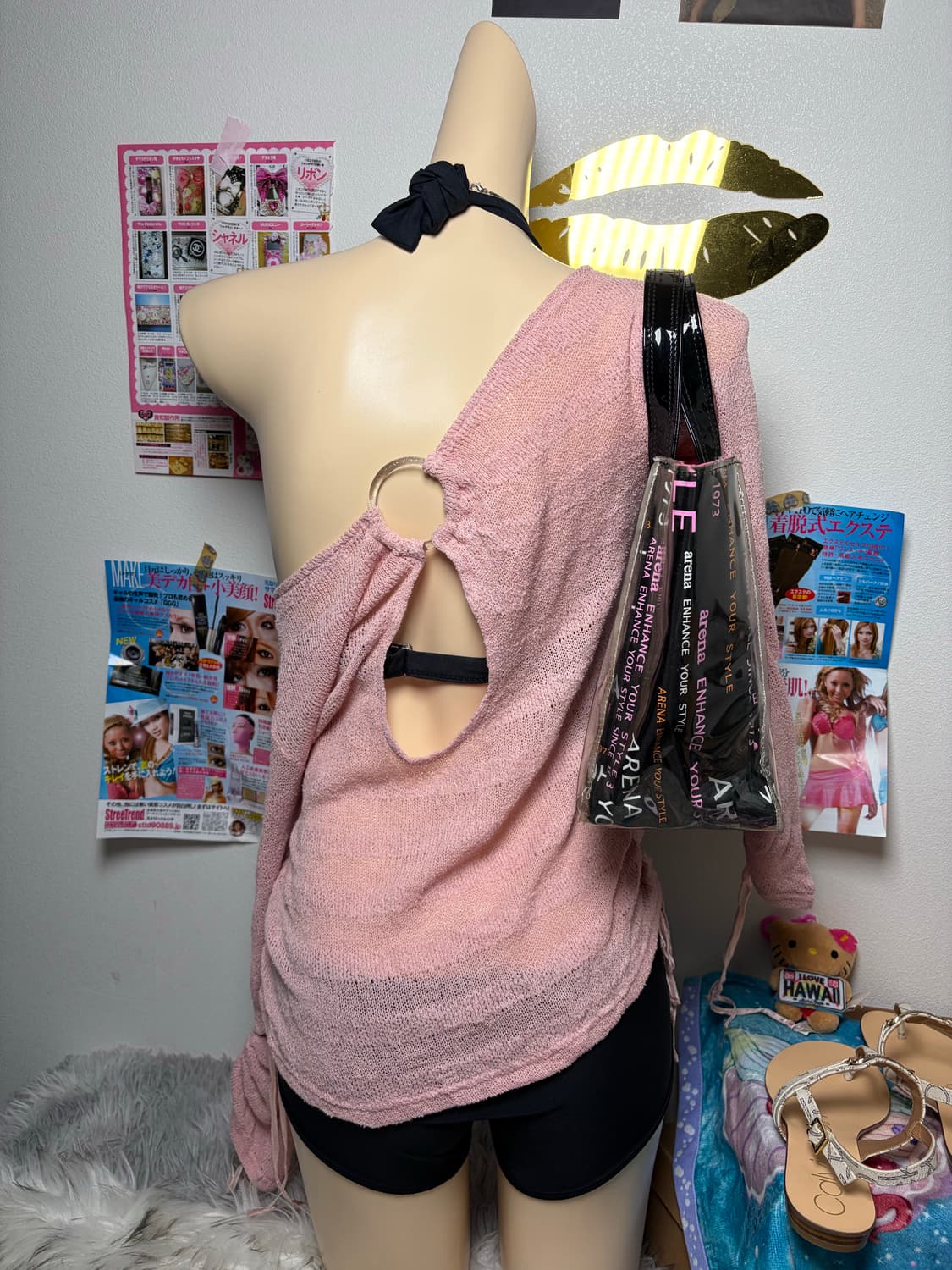 Set) 블랙 핑크 crown큐빅 비키니 세트 (3pcs) 상품이미지4
