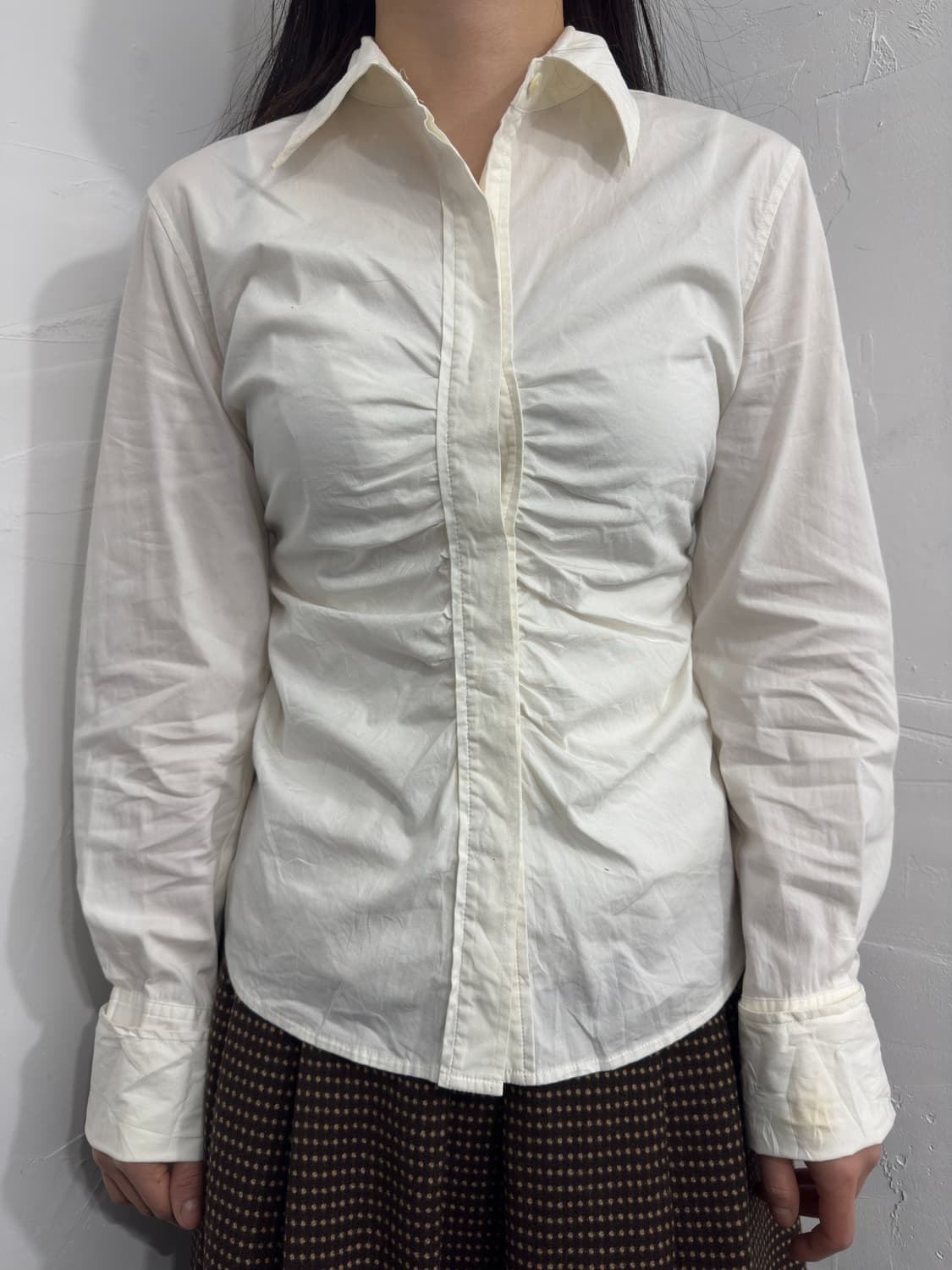 dkny white shirring shirt 상품이미지2
