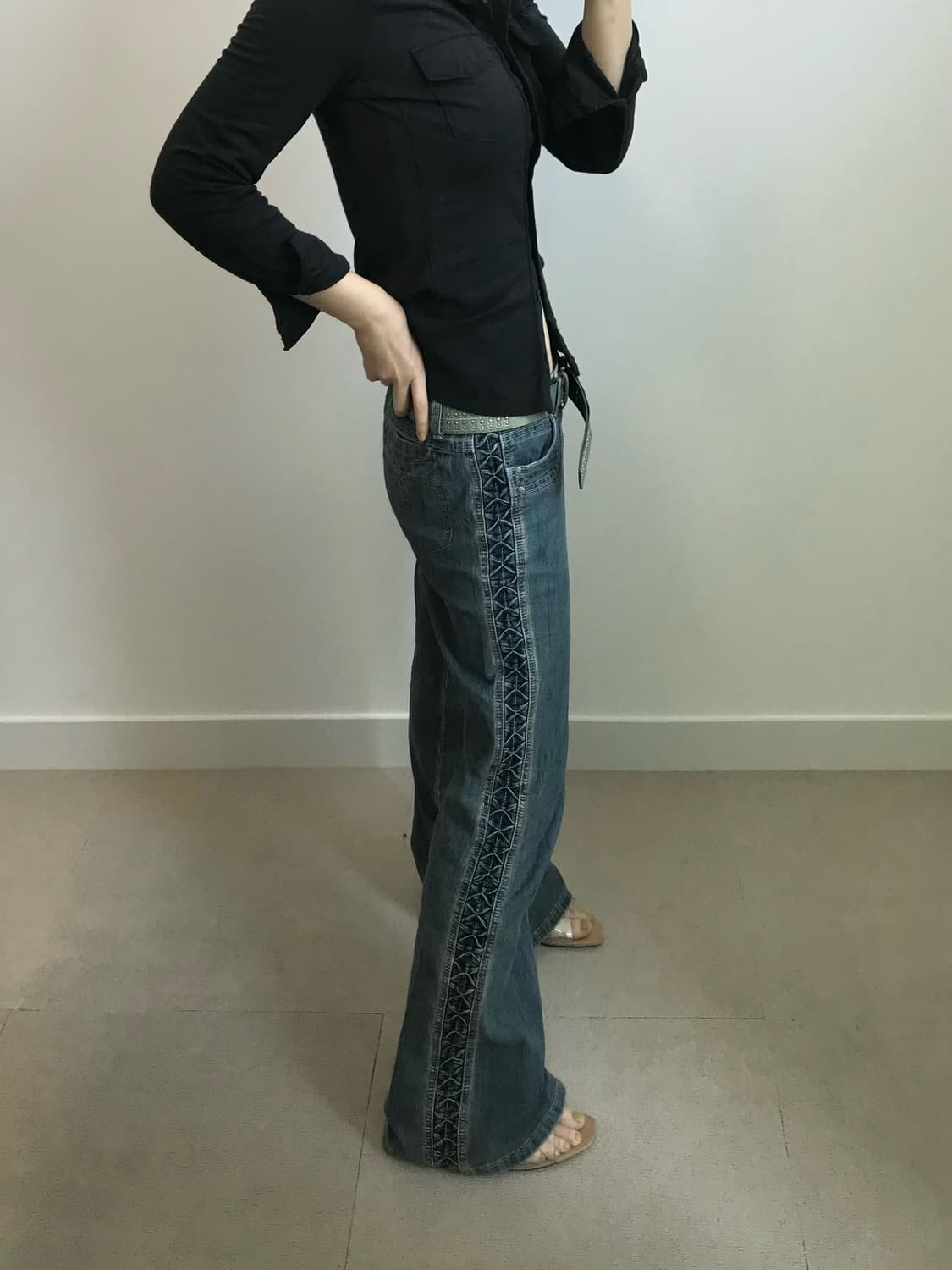 빈티지 사이드 셔링 부츠컷 데님팬츠 상품이미지1