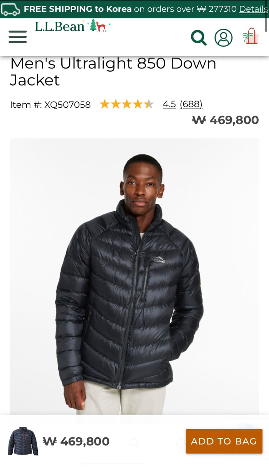 🌊LLBean 850 Ultra light down 상품이미지2