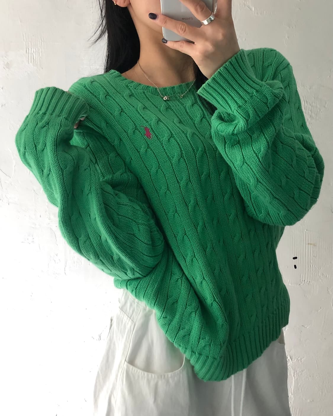 Polo 랄프로렌 우먼 그린컬러 코튼 케이블 니트 상품이미지1