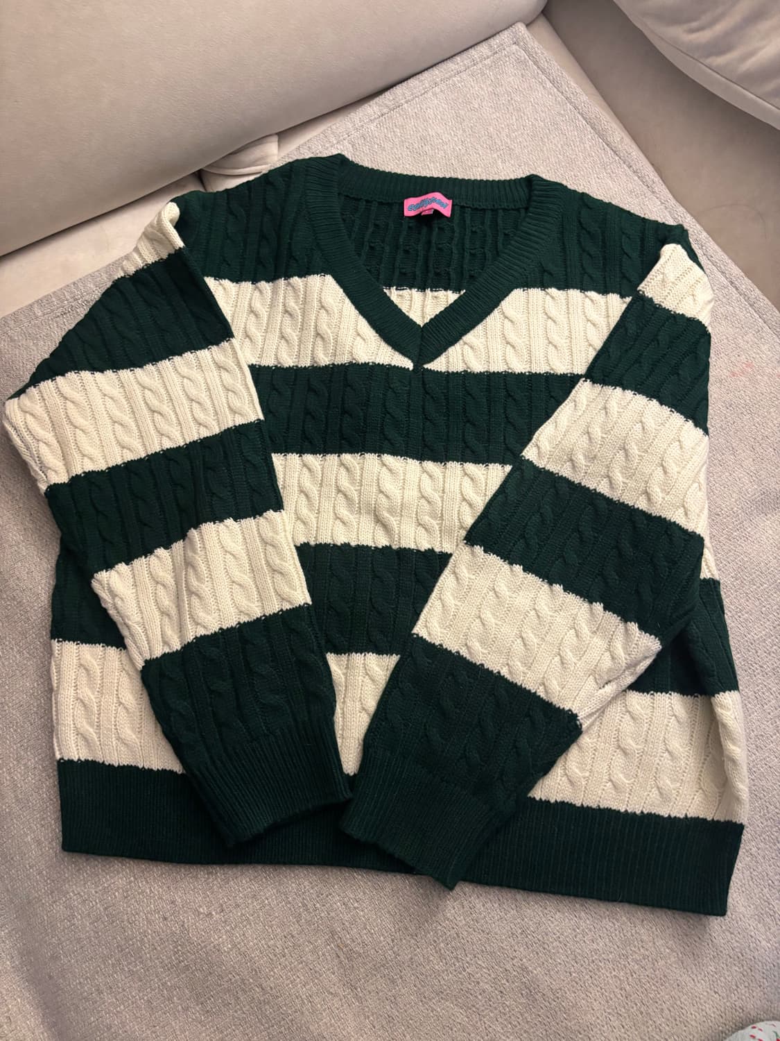 브랜디멜빌 edikted 배색브이넥 딥그린 니트 스트라이프 상품이미지7