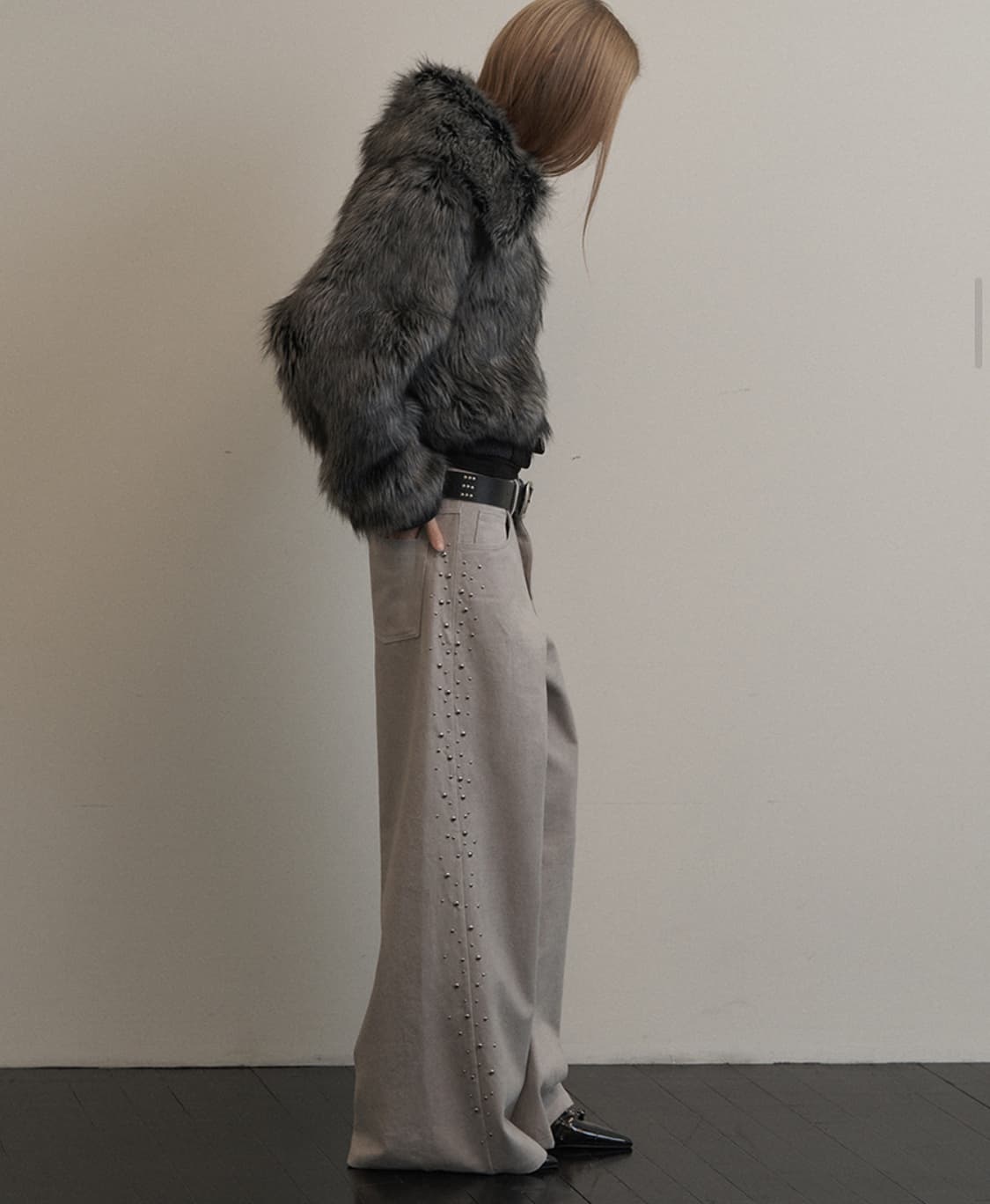 셋업이엑스이 FUR SHORT JACKET / CHARCOAL 상품이미지3