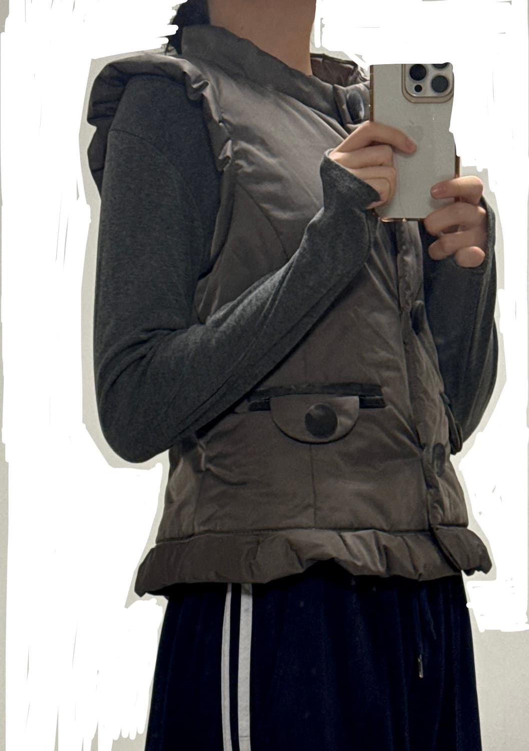 하나에모리 Hanae Mori 브라운 프릴 패딩 베스트 상품이미지2