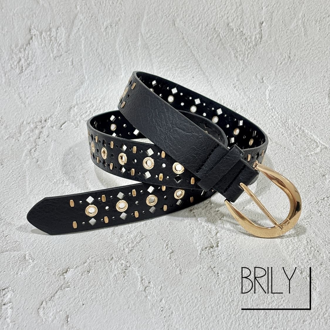 [Unisex] LOY 아일렛 에스닉 펀칭 골드 버클 가죽 벨트 상품이미지3