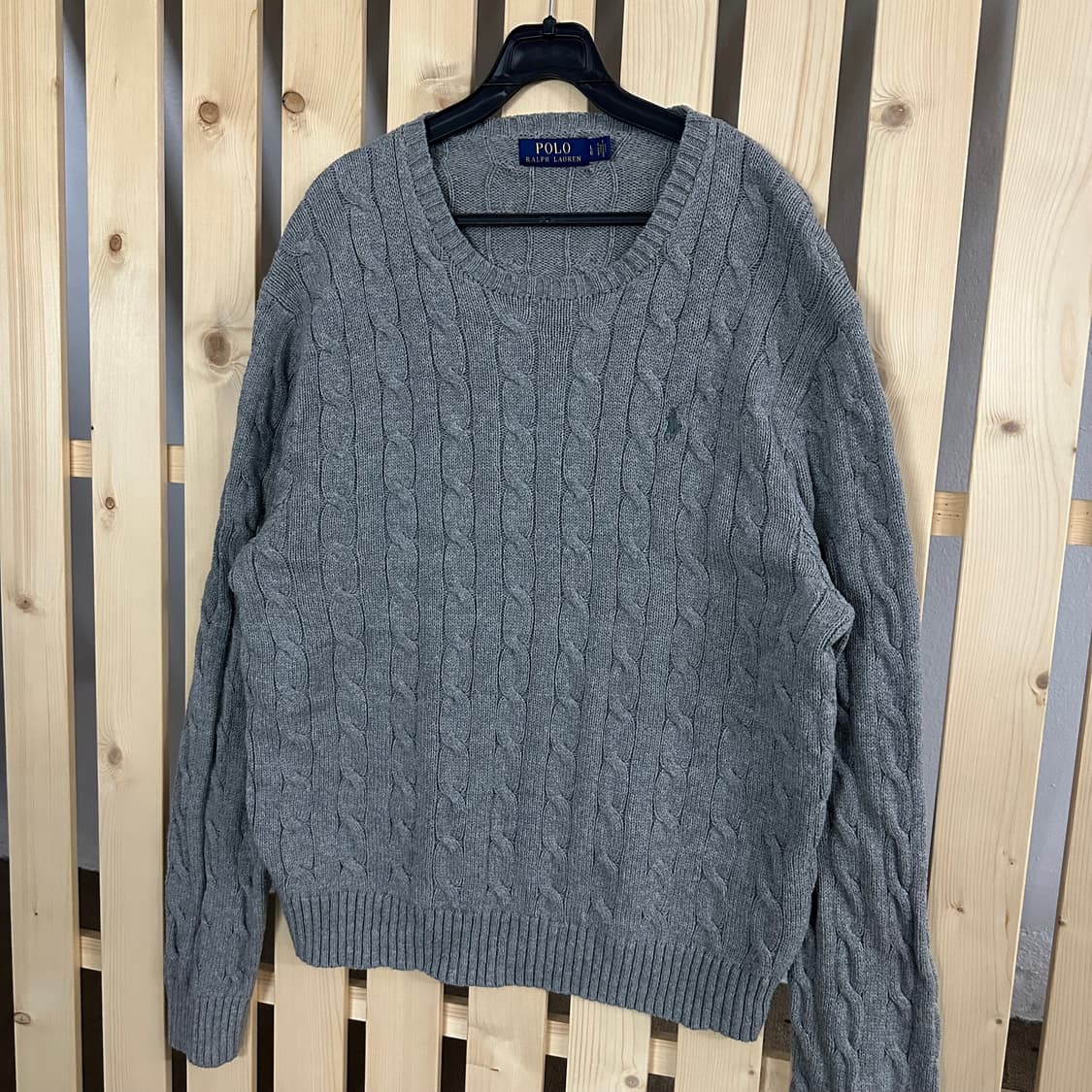 (L) 폴로 랄프로렌 라운드넥 그레이 케이블 니트 스웨터 상품이미지2