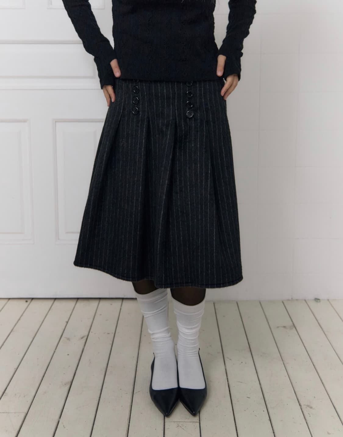 카나리 KANARI BUTTON SKIRT -DARK GREY-  상품이미지2