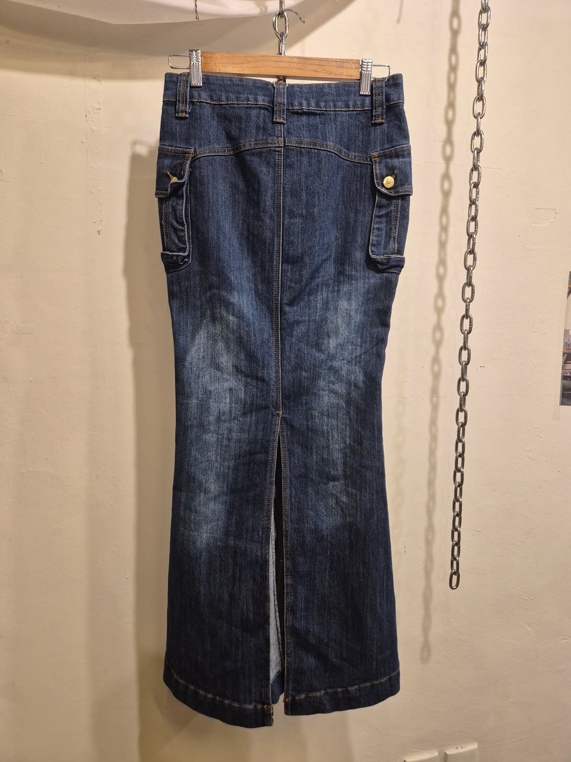 골드 버튼 디스트로이드 머메이드핏 데님 스커트 y2k 갸루 상품이미지5