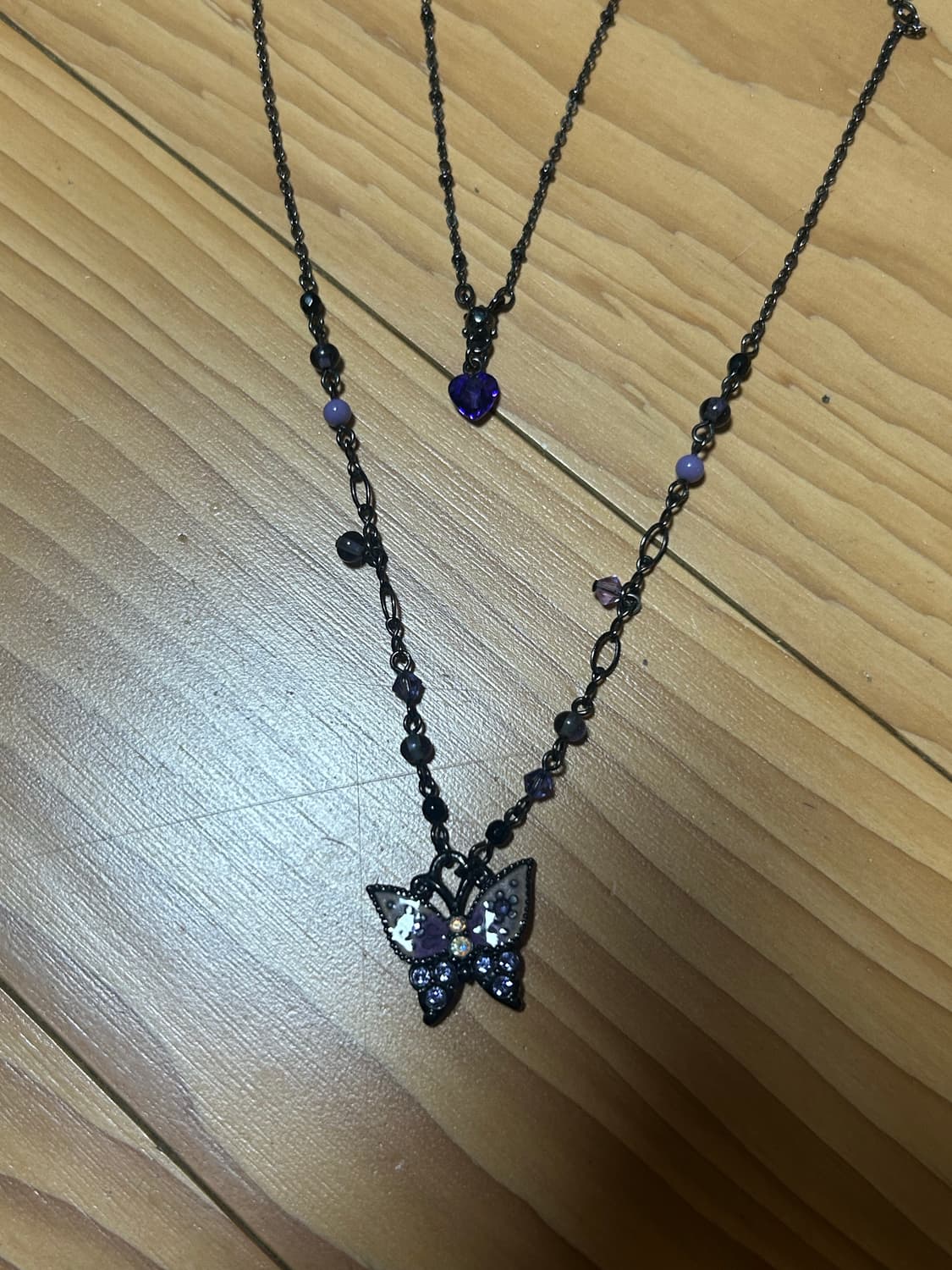 안나수이 퍼플 나비+하트 참 레이어드 목걸이 세트 상품이미지2