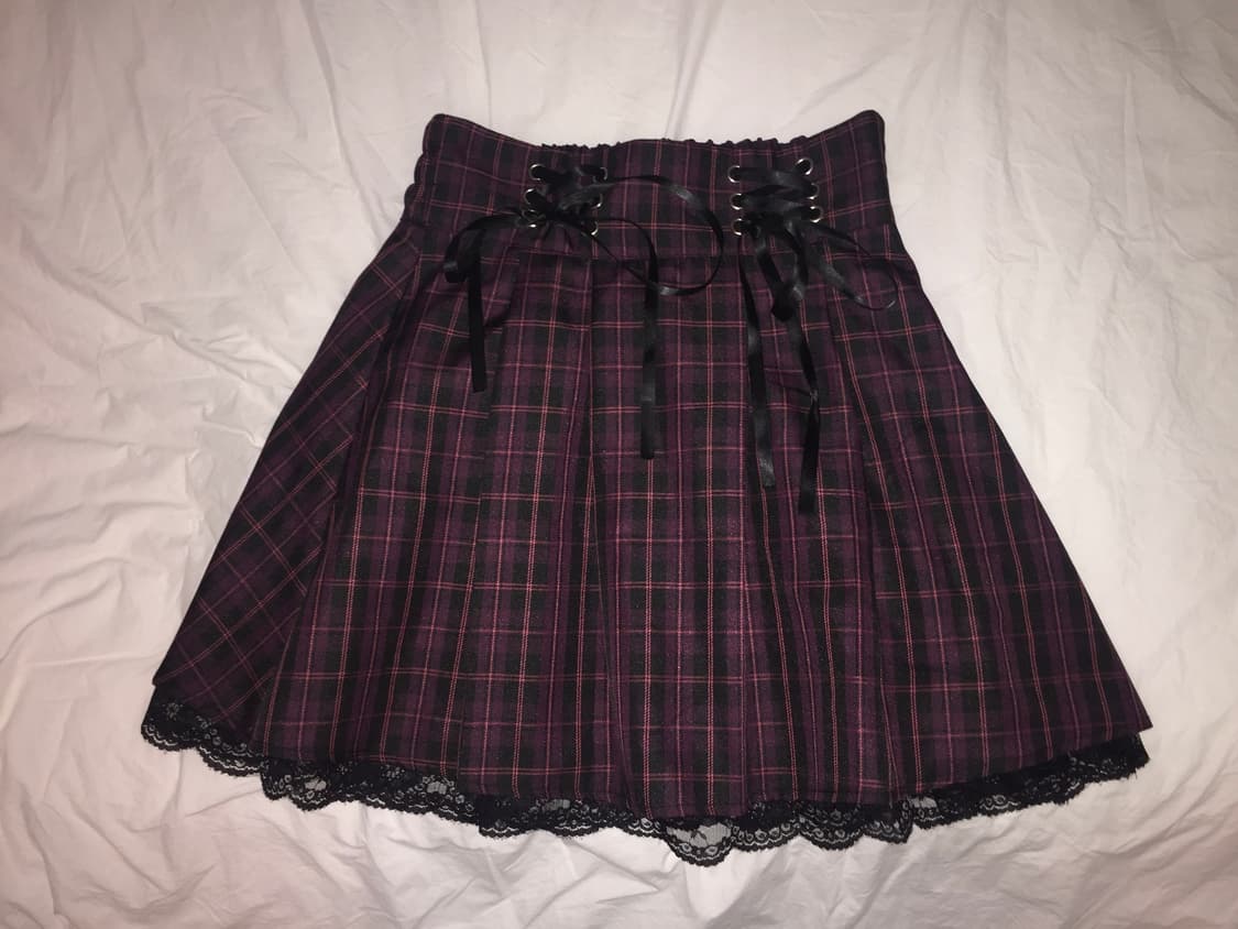 체크 레이스 리본 스커트 상품이미지1