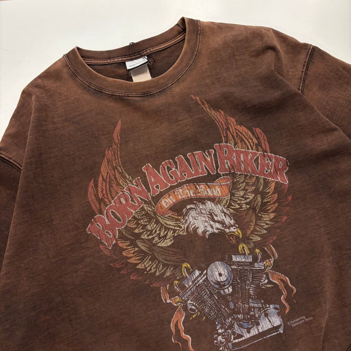 [L] 아웃스탠딩 빈티지 워싱 반팔 티셔츠 브라운 D914 상품이미지3