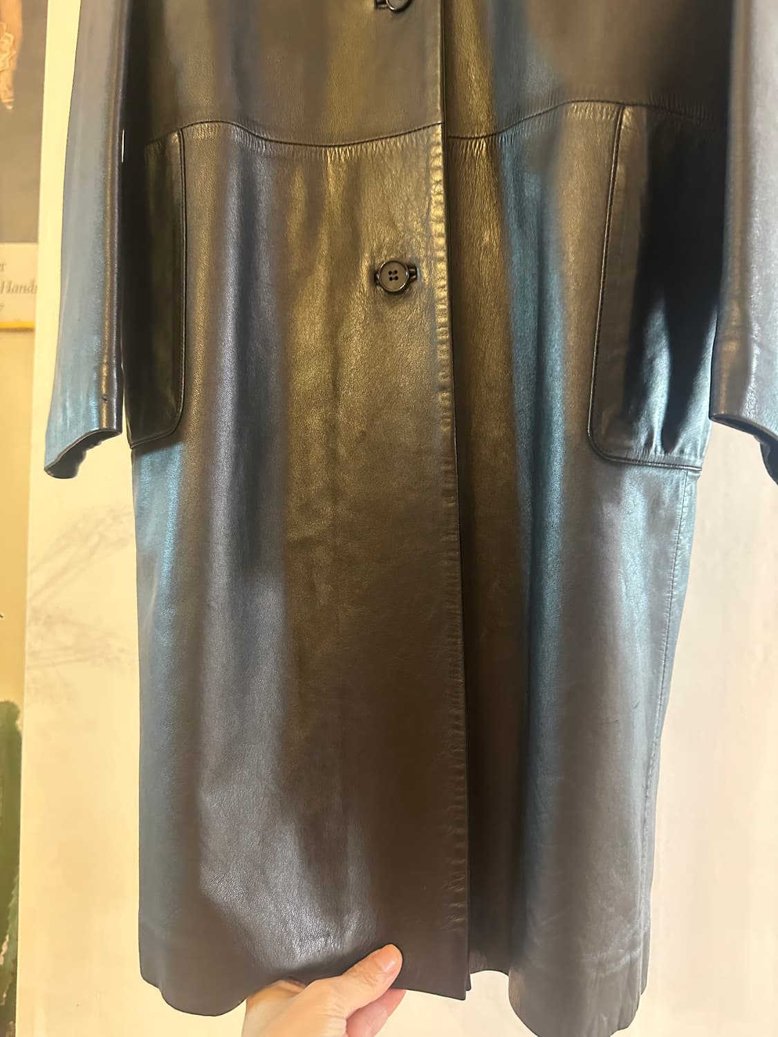 구호 KUHO 블랙 가죽 코트 (44) 상품이미지5