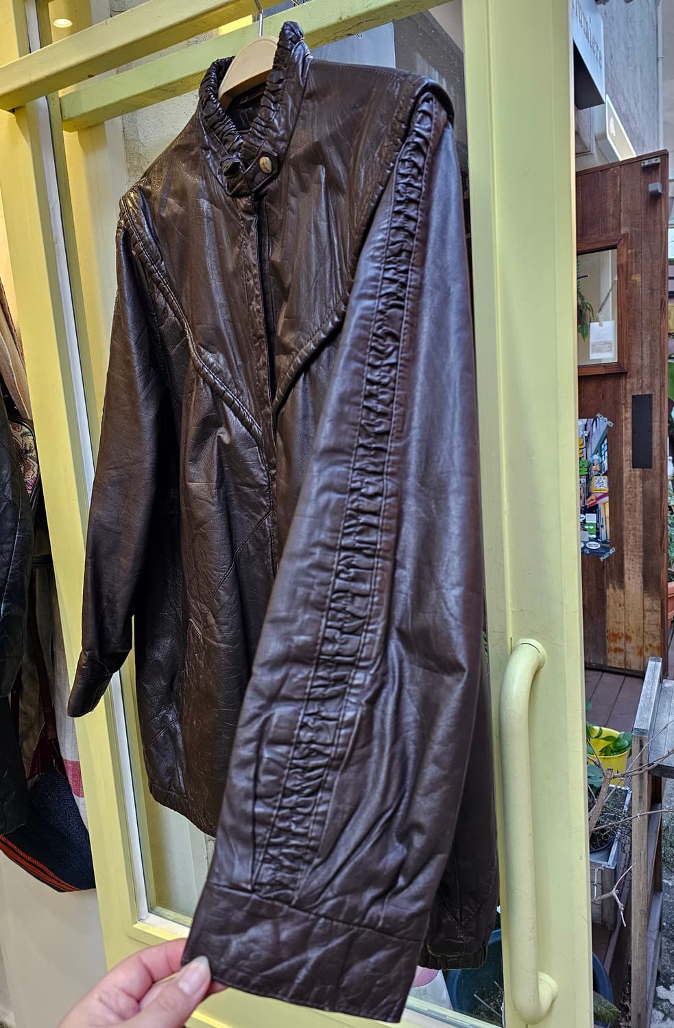 C&A 80's 하이넥 요크 딥브라운 집업 레더자켓 상품이미지5