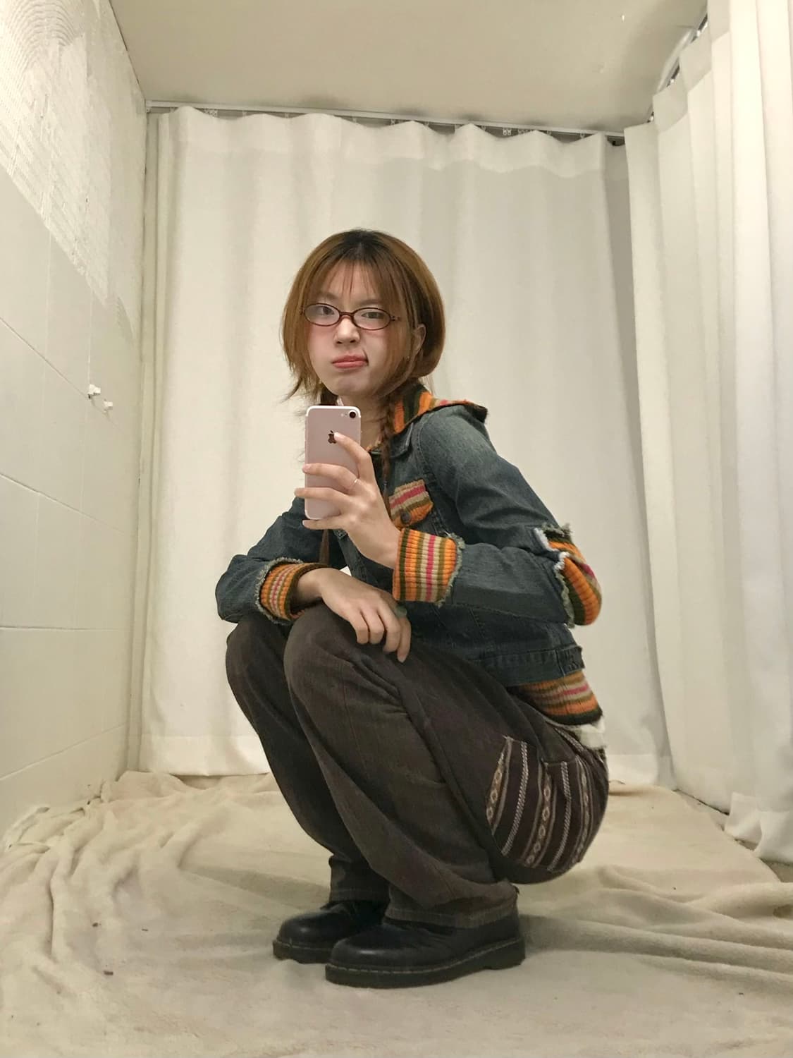 빈티지 오렌지 브라운 가을 너드 히피 에스닉 팬츠 코디 세트 상품이미지3