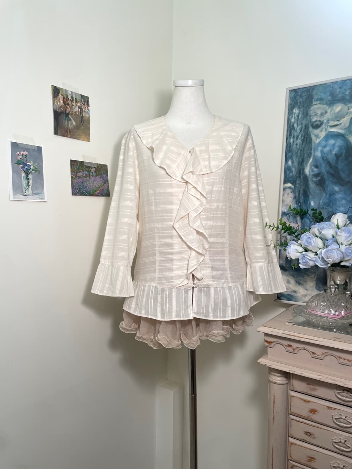 sheer coral cotton ruffle button blouse 상품이미지1
