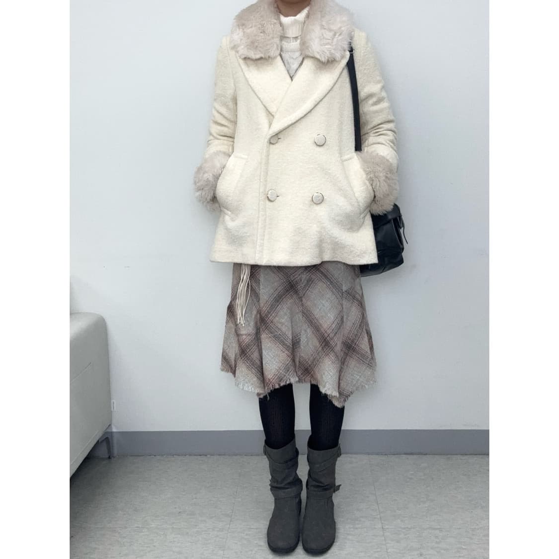 빈티지 화이트 아이보리 더블 코트 상품이미지2