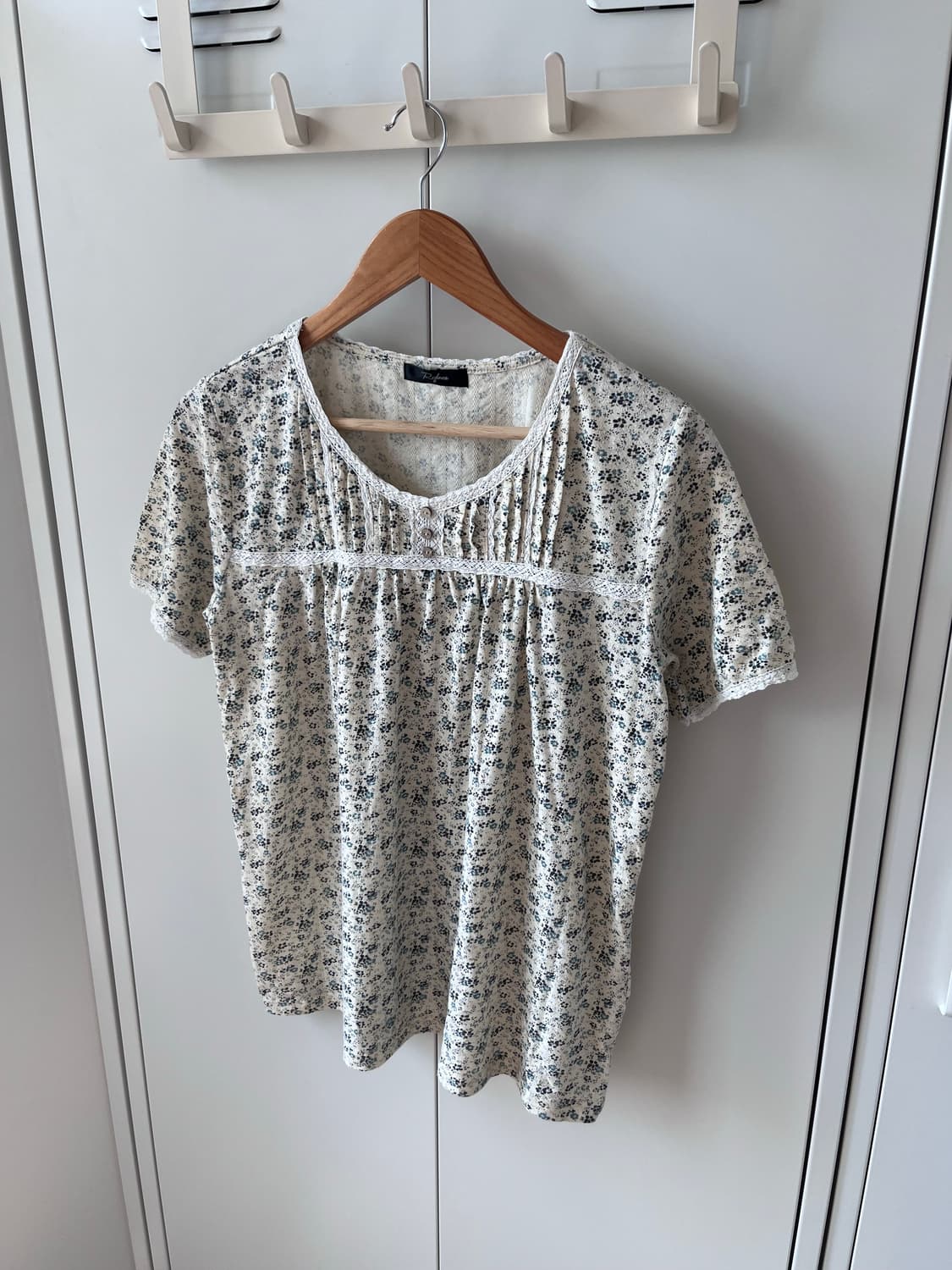 Vintage 잔꽃 단추 레이스 반팔티 상품이미지6