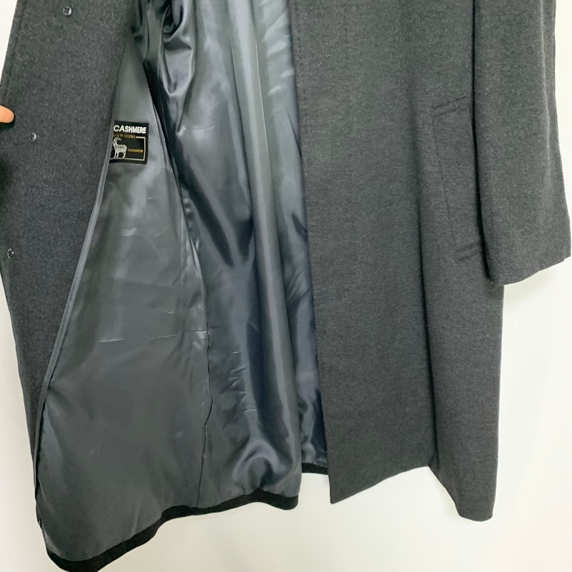 일본 빈티지 캐시미어 100% 롱코트 차콜 남녀공용 상품이미지8