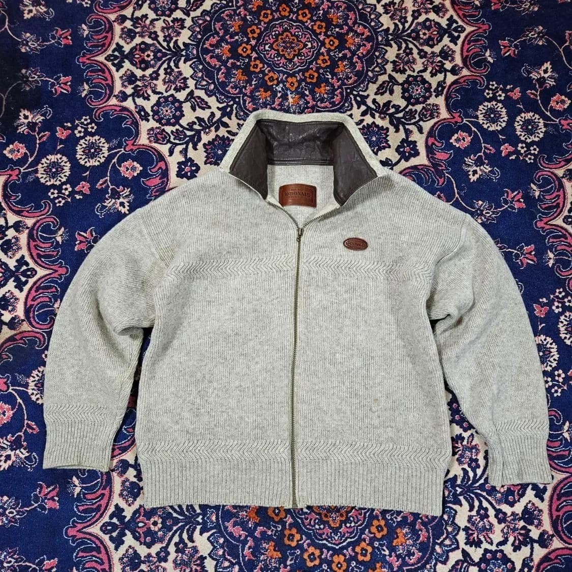 McDONALD in 뉴질랜드 레더 카라넥 울 집업 니트 가디건 상품이미지1