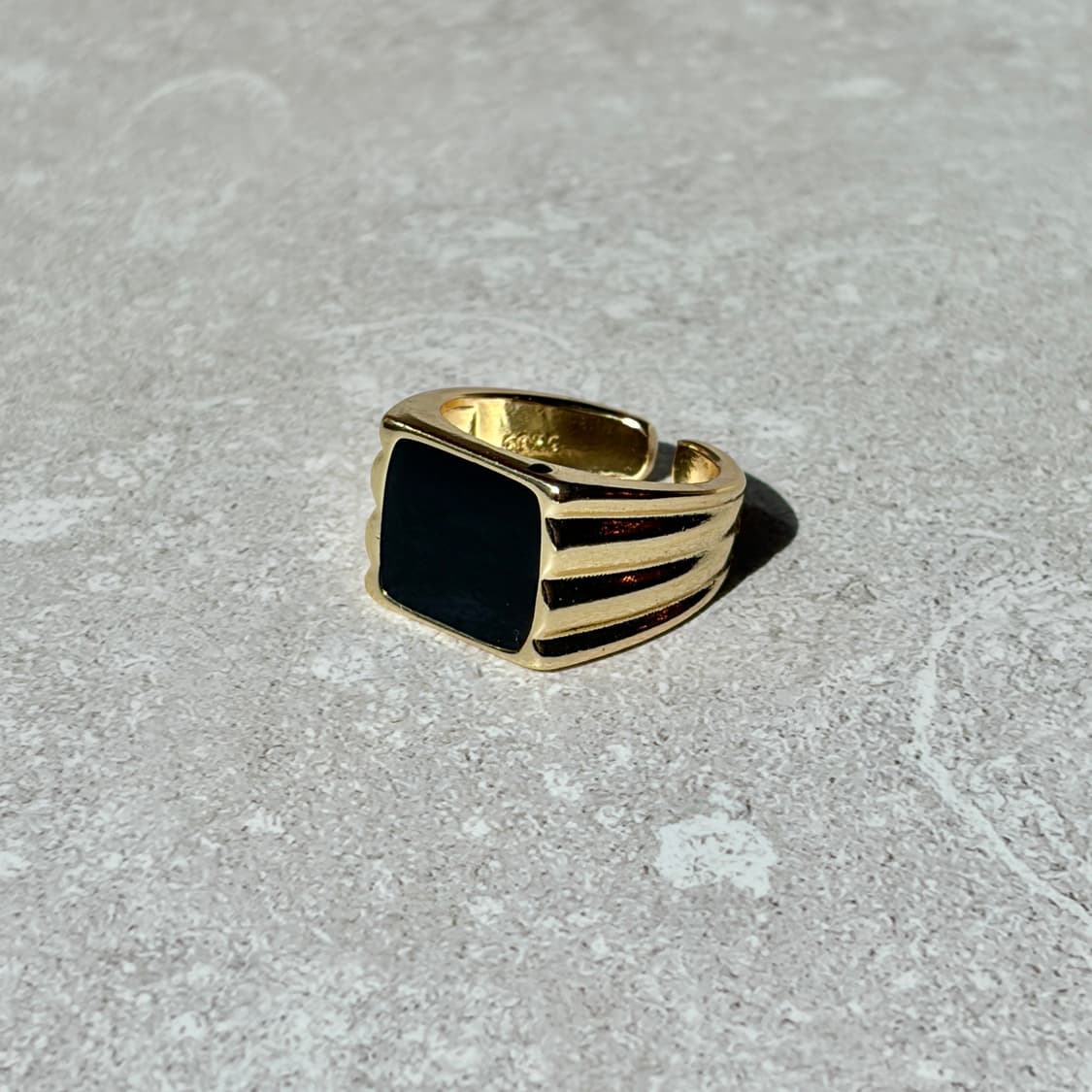 Oribell 블랙 오닉스 골드플레이트 925실버 오픈링 반지 상품이미지2