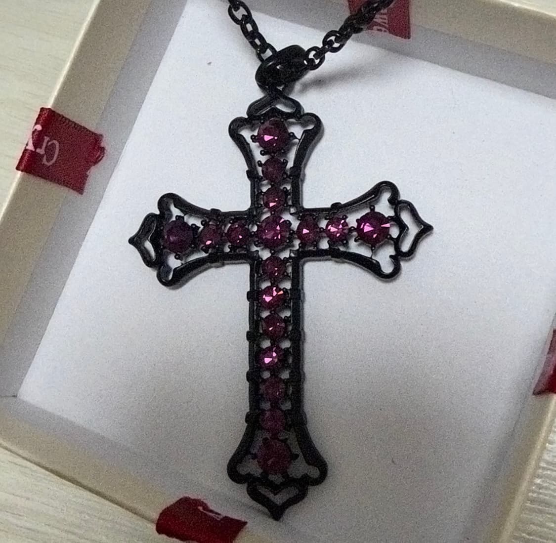 빈티지 보라색 큐빅 십자가 목걸이 상품이미지2