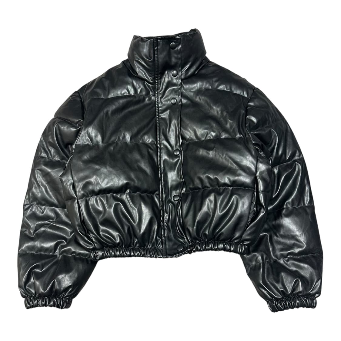 ✨ (바배) 빈티지 블랙 레더 가죽 크롭 숏패딩  상품이미지1