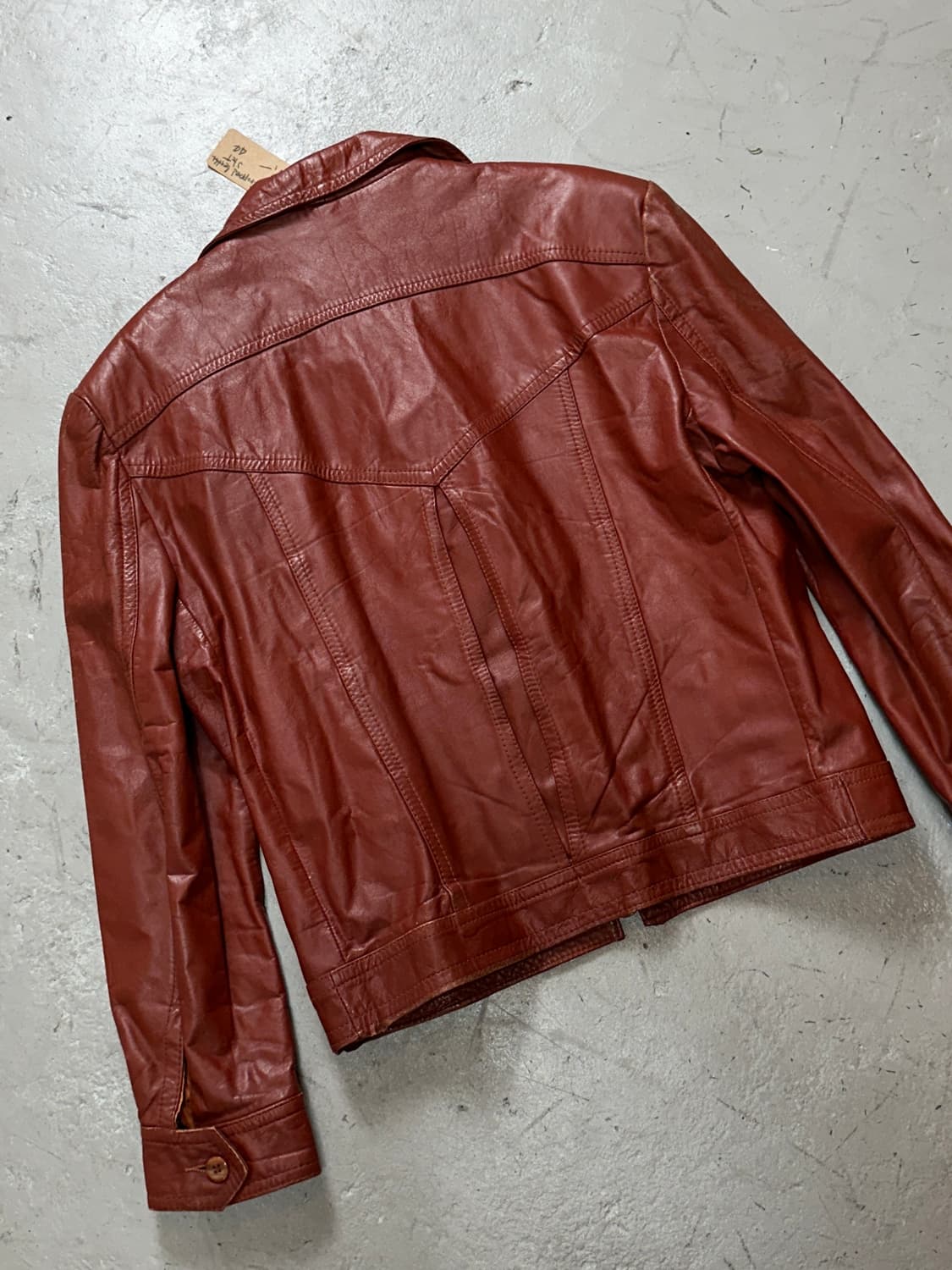 80's 빈티지 오렌지 레더 크롭 자켓 빈티지 가죽자켓 상품이미지6