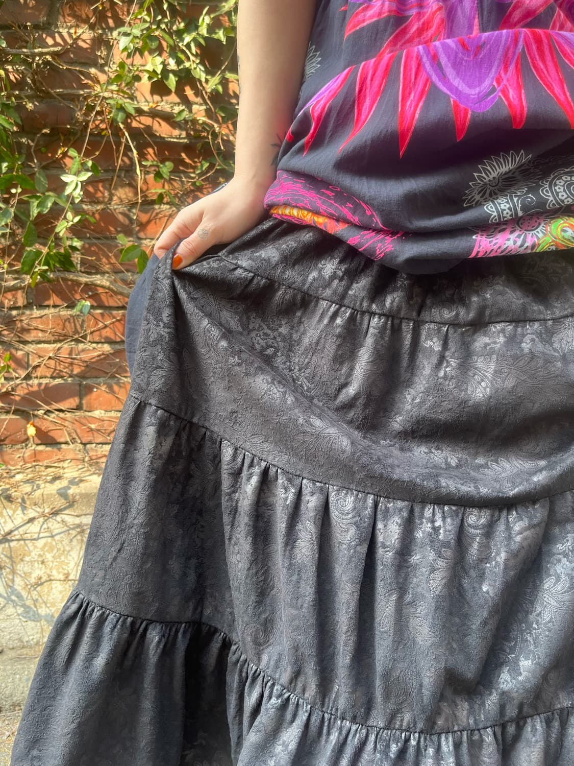 블랙 페이즐리 패턴 롱 스커트 상품이미지3