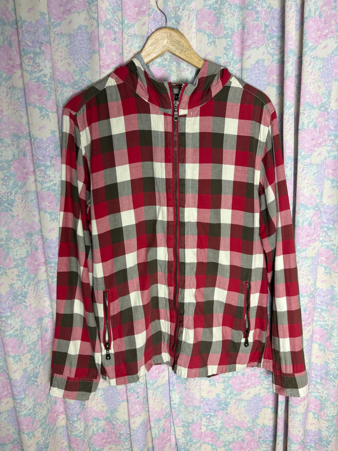 레드 체크 후드 집업 상품이미지6