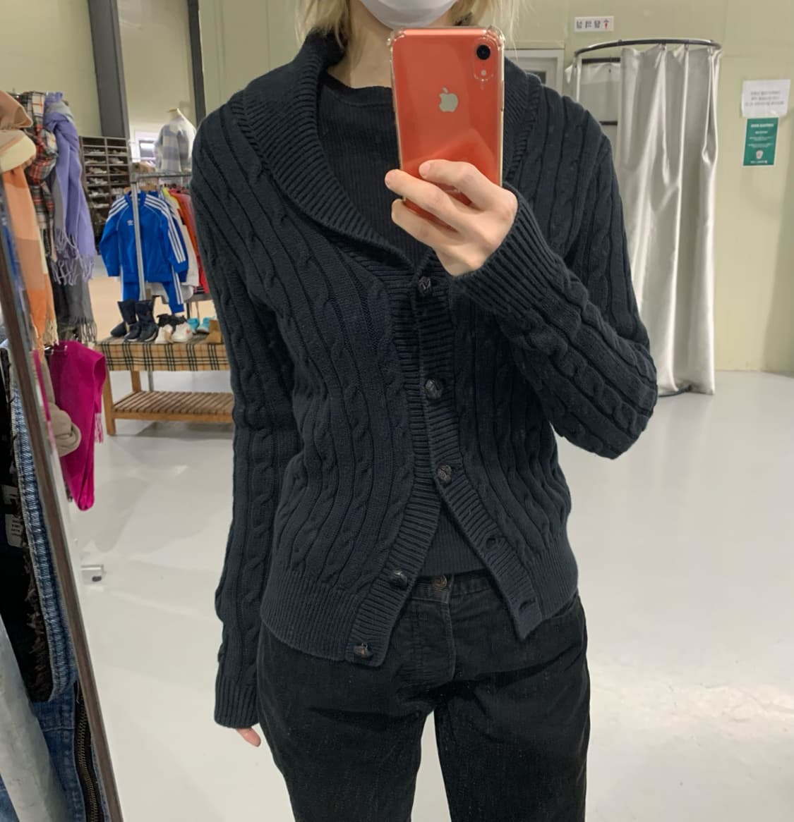 랄프로렌 스포츠 블랙 케이블 니트 버튼 가디건 M 빈티지 여성 상품이미지3